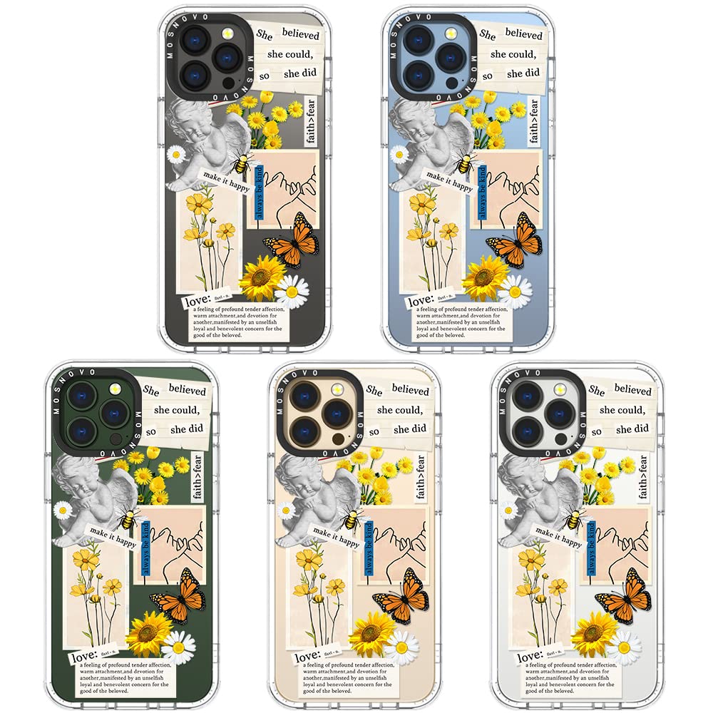Case for iPhone 13 Pro Max, [Buffertech 6.6ft Military-Grade Drop Protection] [Anti Peel Off Tech] Clear TPU Bumper Phone Case Cover Design - Vintage Collage Art