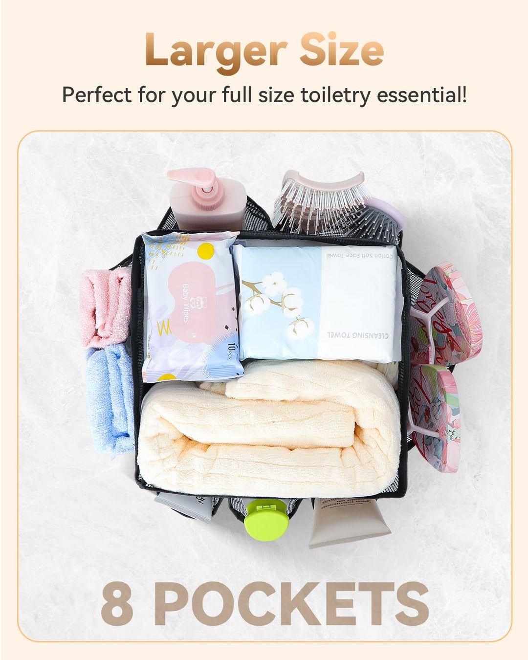 Mesh Shower Caddy Tote, Large Shower Caddy Basket Portable, Quick Dry Hanging Toiletry Bag, 8 Storage Pocket Handle Bath Organizer for College Dorm, Gym, Camp, Travel