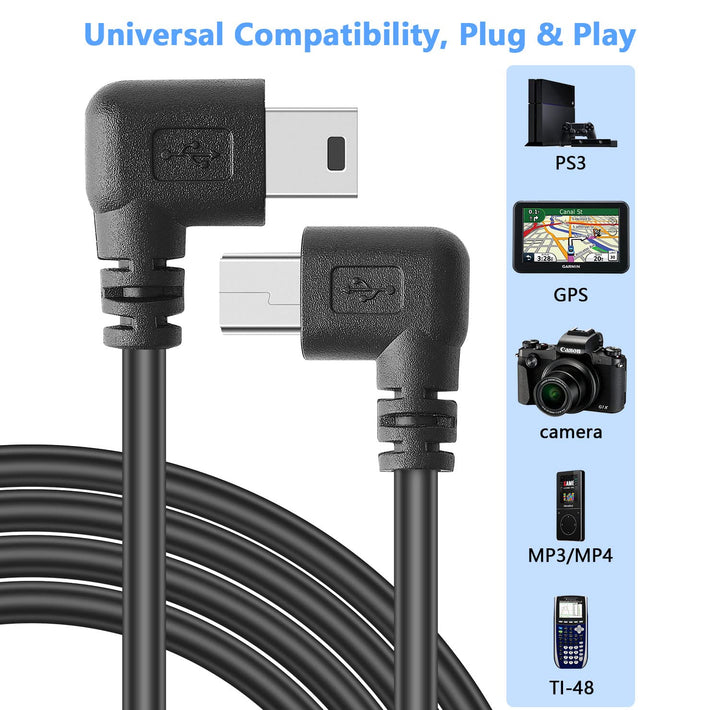 Mini USB Charging Cable USB 2.0 A-Male to Mini-B Car Vehicle Power Charger Adapter Cord for Dash Cam Rearview Mirror Cam Backup Camera (11.5FT, Left Angle)