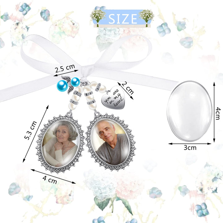 Wedding Bouquet Charm Bouquet Charms for Wedding Memory Bridal Lacy Oval Bridal Charm Bride Angel Charm Memorial Photo Charm You Are Always in My Heart Charm for Bridal Party (Double Pendant Style)