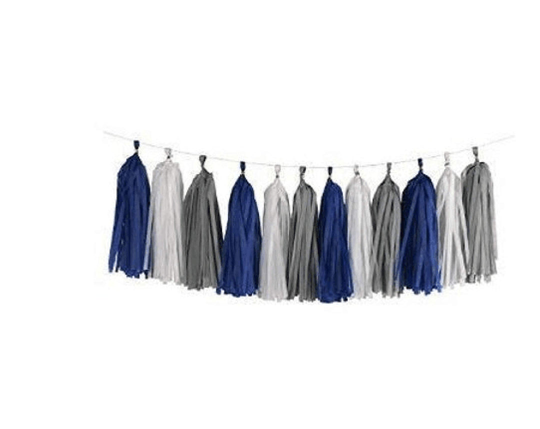 3 Pack 15 Pcs 14 inch Mixed White Navy Blue Grey Tissue Paper Tassels, Wedding Baby Shower Birthday Party Hanging Decoration