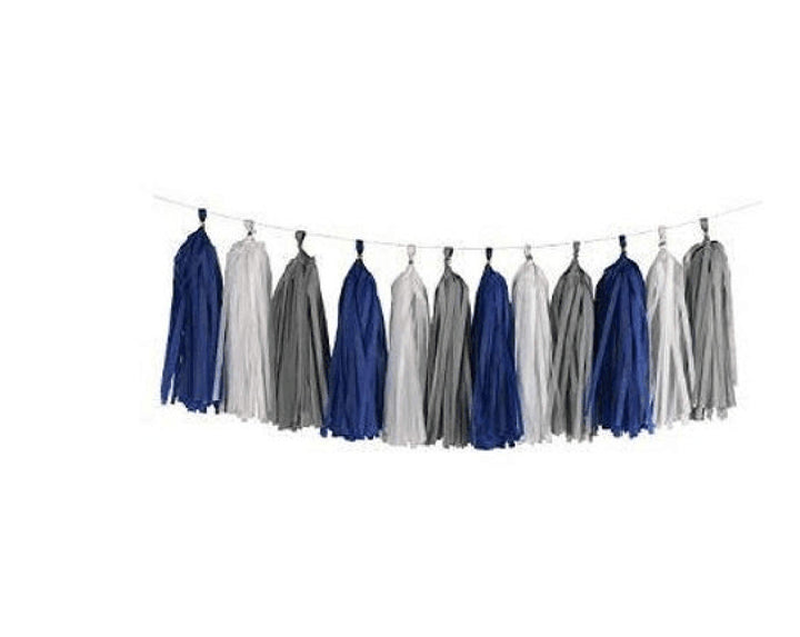 3 Pack 15 Pcs 14 inch Mixed White Navy Blue Grey Tissue Paper Tassels, Wedding Baby Shower Birthday Party Hanging Decoration