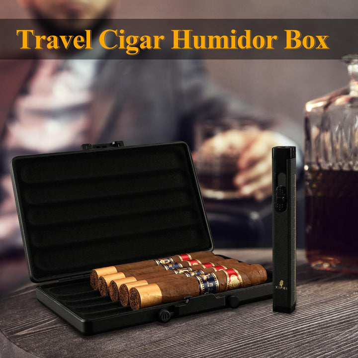 Cigar Humidor Cedar Wood Travel Portable Waterproof Cigar Case with Humidifier (Four Position)