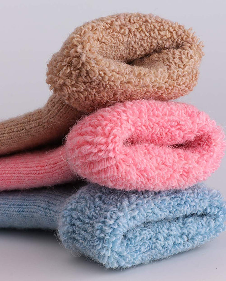 Baby Toddler Thick Wool Socks - Super Warm Soft Winter Solid Color Casual Crew Socks For Baby Girls Boys(Pack of 3)