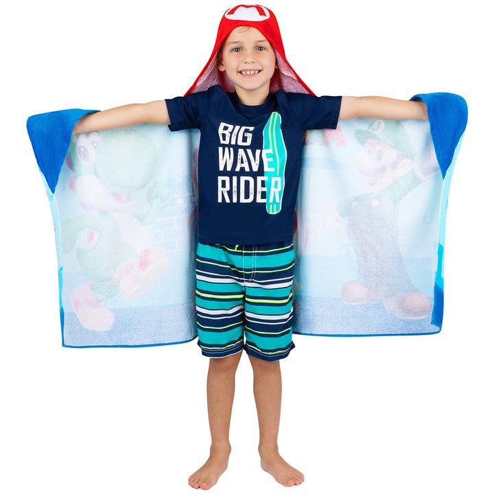 Super Mario Bath/Pool/Beach Soft Cotton Terry Hooded Towel Wrap, 24 in x 50 in, By Kids