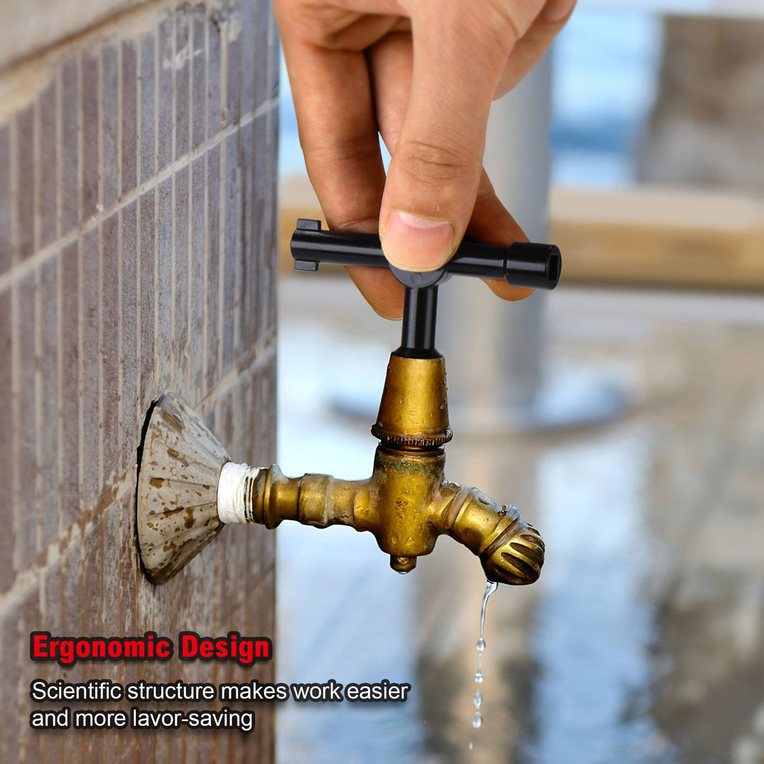 4 Way Sillcock Water Key Multi-functional Universal Cross Water Spigot Key Zinc Alloy Plumbers Electricians Valve Tools Black Silcock Key 4 Way