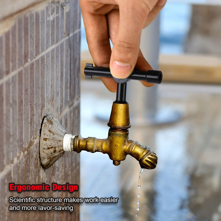 4 Way Sillcock Water Key Multi-functional Universal Cross Water Spigot Key Zinc Alloy Plumbers Electricians Valve Tools Black Silcock Key 4 Way