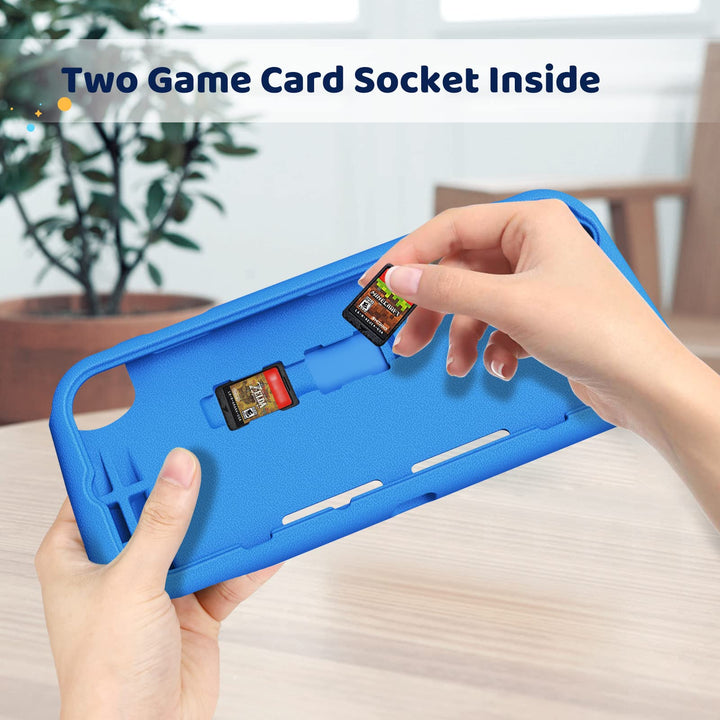 Kids Case Compatible with Nintendo Switch w/2 Game Card Slots - [Ultralight] [Shockproof] Protective Cover with Ergonomic Grip, Kids Friendly Grip Case for Switch Console (Blue)