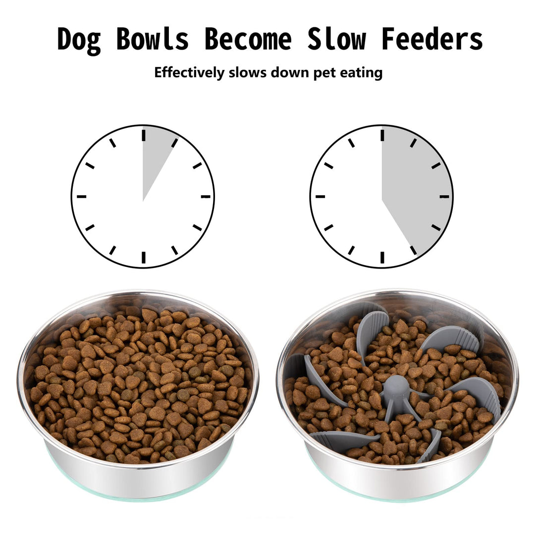 Slow Feeder Dog Bowls Insert [36 Octopus Suction Cups] Super Firm Slow Eating Bowl [Cuttable] for Small Breed and Medium Size Dog Compatible with Regular and Elevated (Spiral)