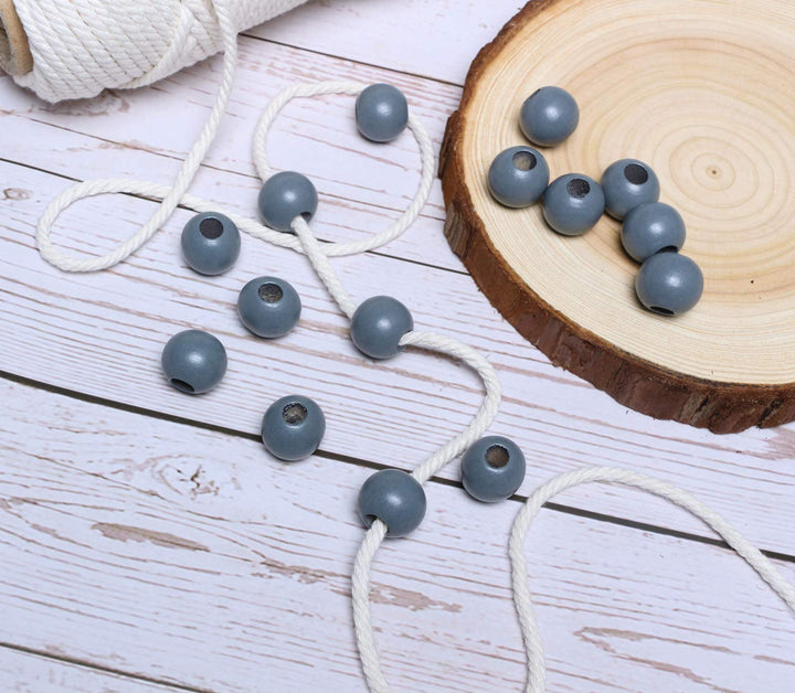50Pcs 20mm Dark Grey Wood Beads Large Hole Wooden Loose Beads Wooden Macrame Beads for Garlands Jewelry Making Home Decoration (8mm Hole)