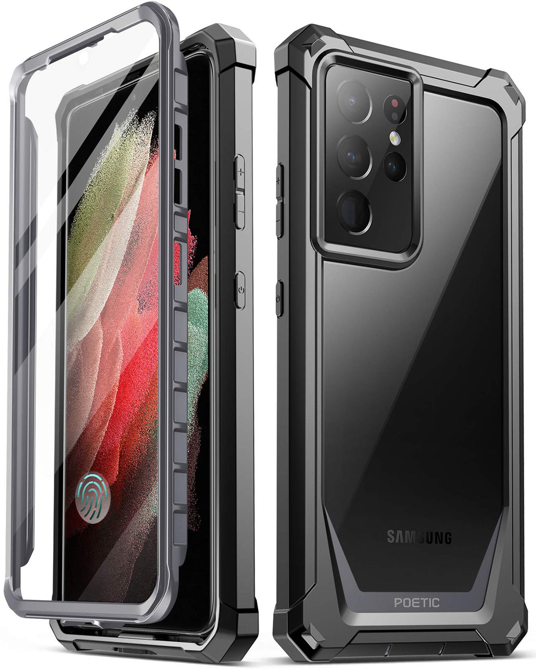 Guardian Case [6FT Mil-Grade Drop Tested] Designed for with Samsung Galaxy S21 Ultra 5G 6.8, Built-in Screen Protector Work with Fingerprint ID, Full Body Shockproof Case, Black/Clear