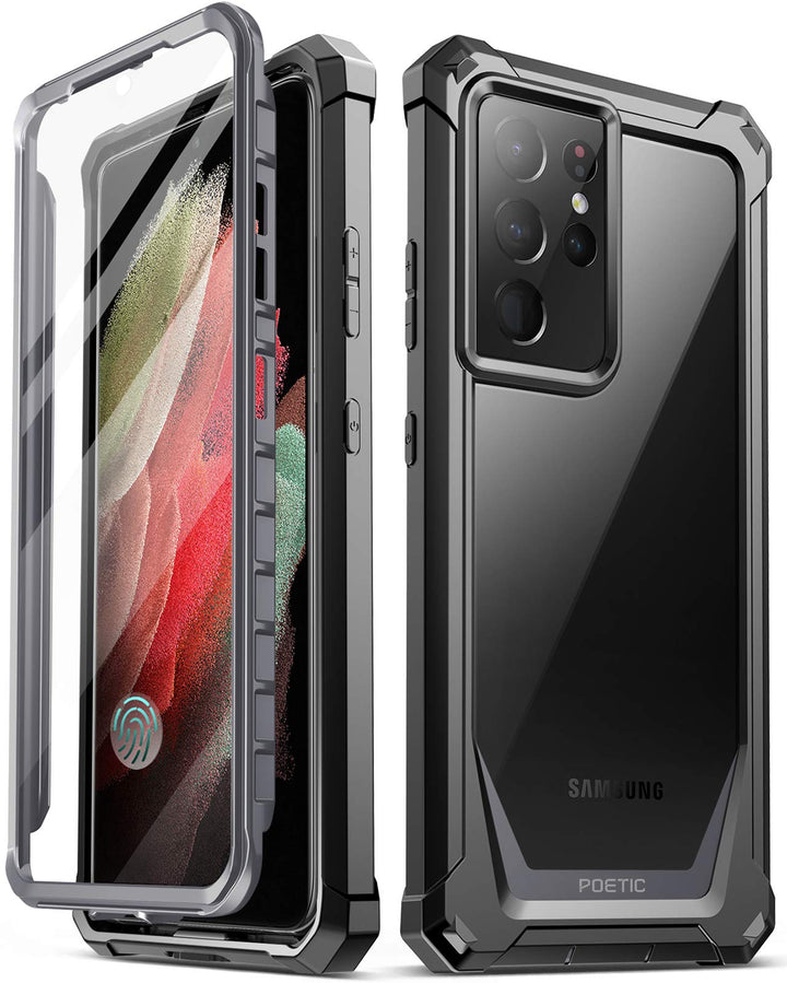 Guardian Case [6FT Mil-Grade Drop Tested] Designed for with Samsung Galaxy S21 Ultra 5G 6.8, Built-in Screen Protector Work with Fingerprint ID, Full Body Shockproof Case, Black/Clear