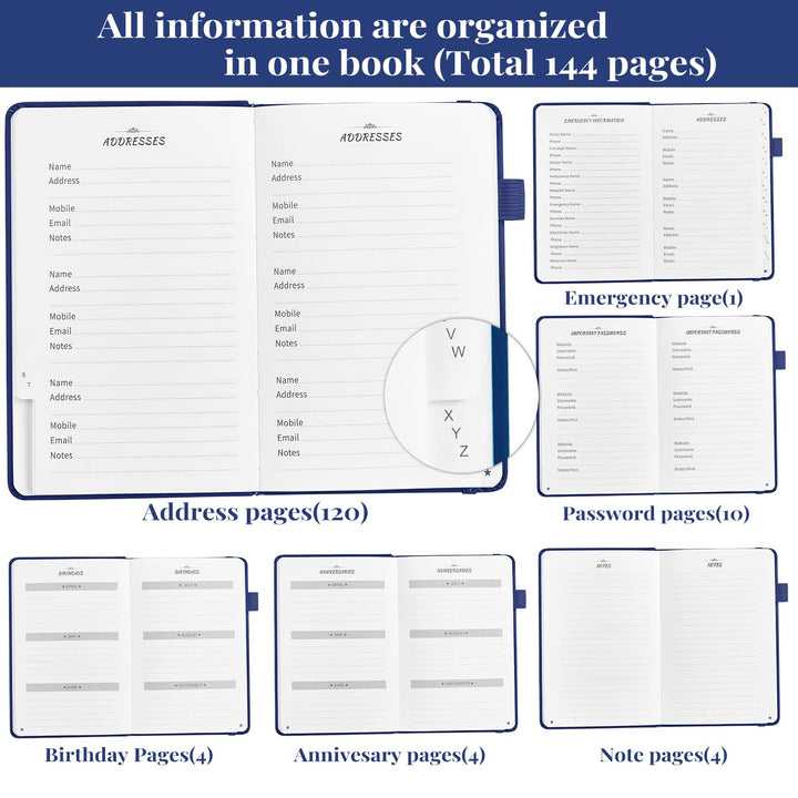 JUBTIC Address book with Alphabetical Tabs, Hardcover P