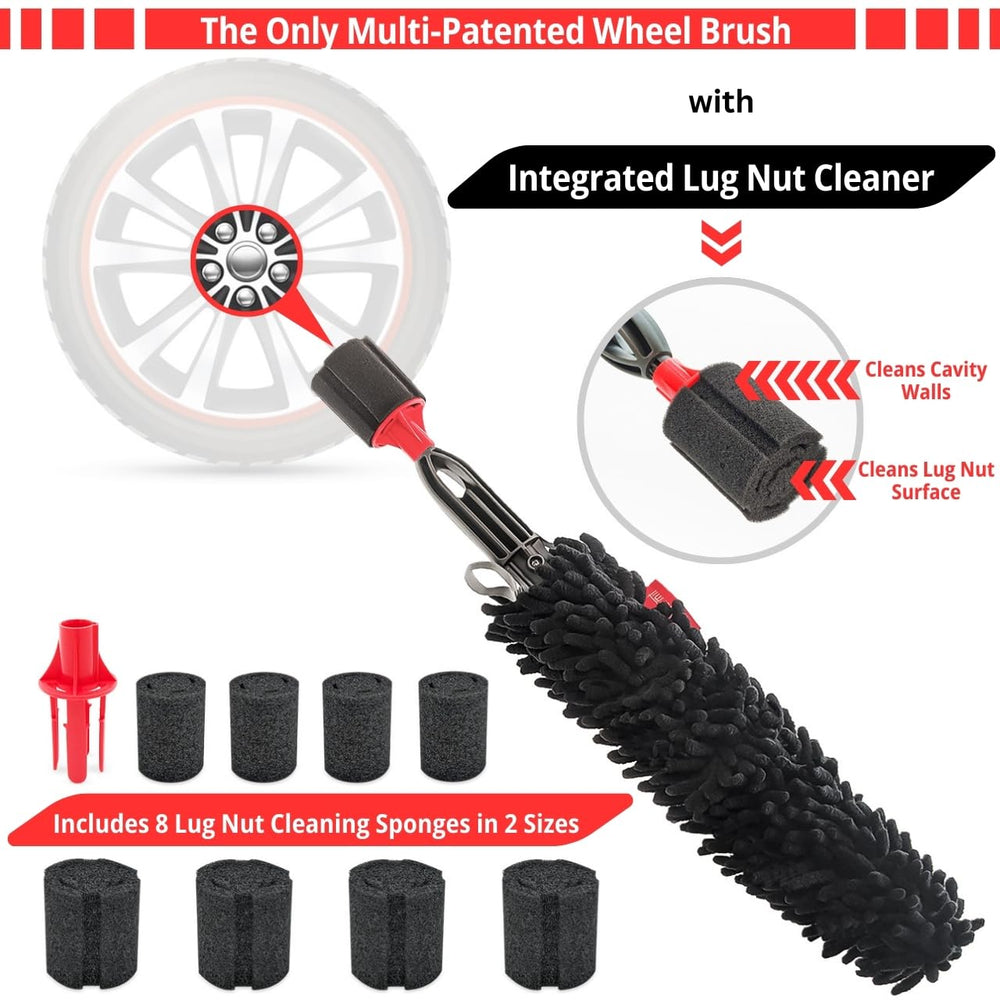 Woollywormit Wheel Cleaning Brush Car Detailing Kit - Rim Brush, Lug Nuts and Wheel Cleaner Brush Car Wash Kit -Tire Brushes for Cleaning Rims - Car Cleaning Supplies and Rim Cleaner Brush Set