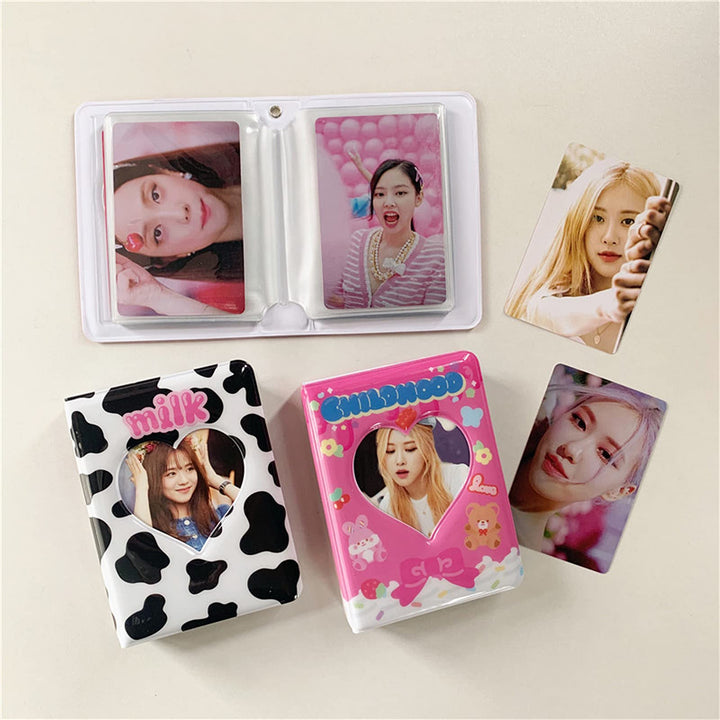 3 Inch Mini Photo Album for Fujifilm Instax Camera, Kpop Photocard Holder Book, 40 Pockets Love Heart Hollow Photo Card Binder (Dairy Cow)