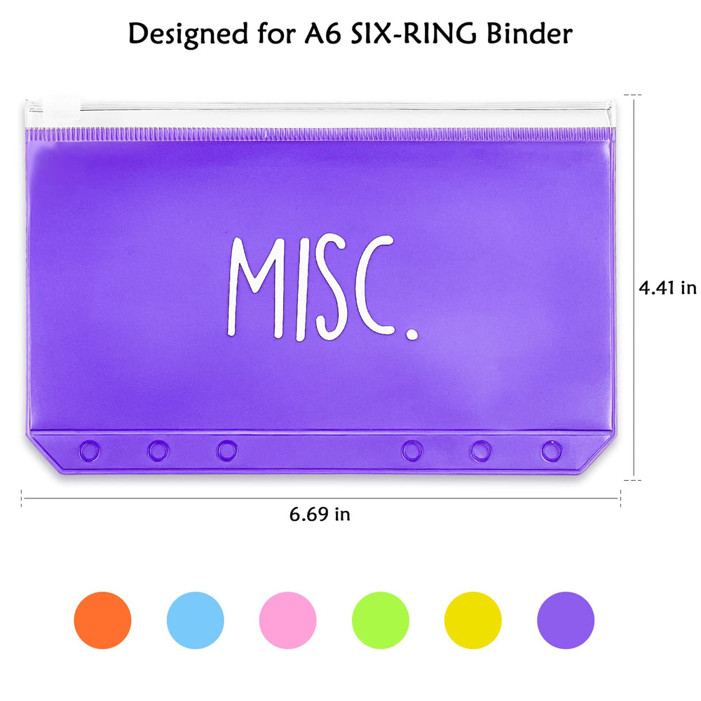 A6 Binder Pockets - 12Pcs Plastic File Folders with 6 Holes, Suitable for Money Organizer, Budgeting, and Document Storage