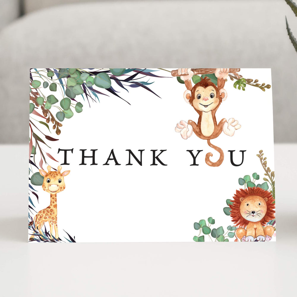 Set of 25 Safari Theme Thank You Cards with Envelopes, Jungle Theme Thank You Cards with Envelopes, Baby Shower Thank You Cards, Children's Thank You Cards, Animal Thank You Cards