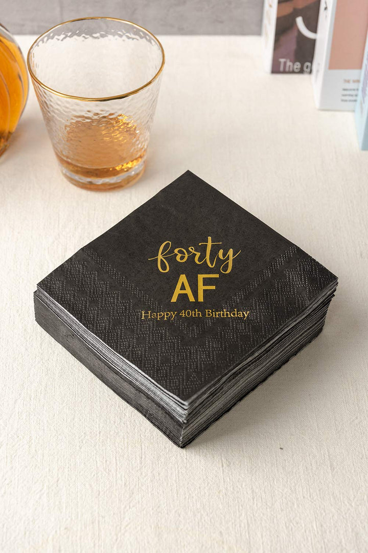 Crisky 40th Birthday Napkins Black Gold Forty AF 40th B