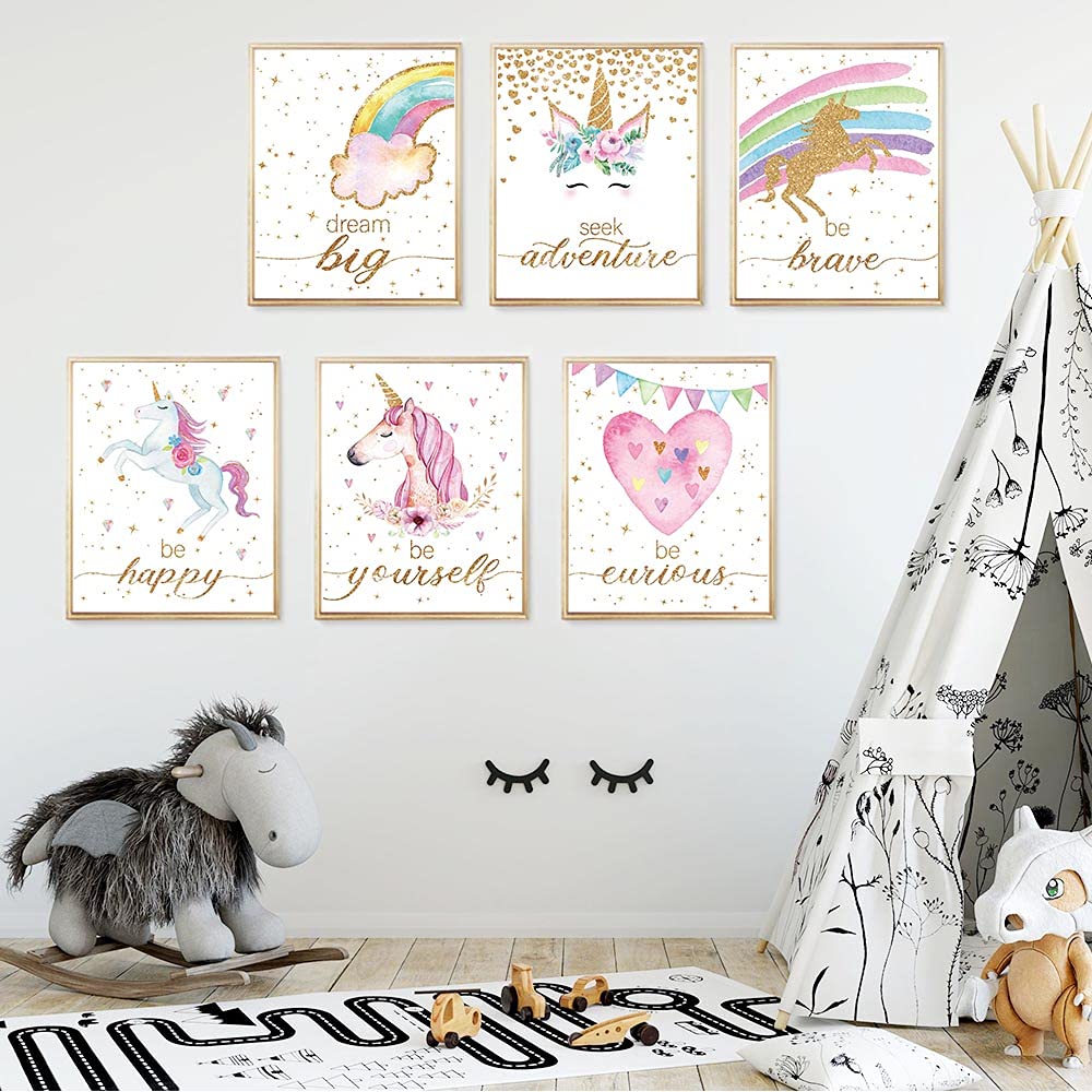 Inspirational Unicorn Decor for Girls Room Bedroom Classroom, Unicorn Wall Decor for Girls Kids, Unicorn Watercolor Decorations for Bedroom Home Living Room, Unicorn Posters Gifts for Unicorn Lover, Unicorn Art Prints Set of 6 (8”X10”) Unframed-8