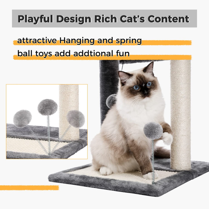 Cat Scratching Post Bed, Small Cat Tree Tower with Cat Scratcher Pad Large Top Removable Bed with Play Ball Great for Kittens and Cats