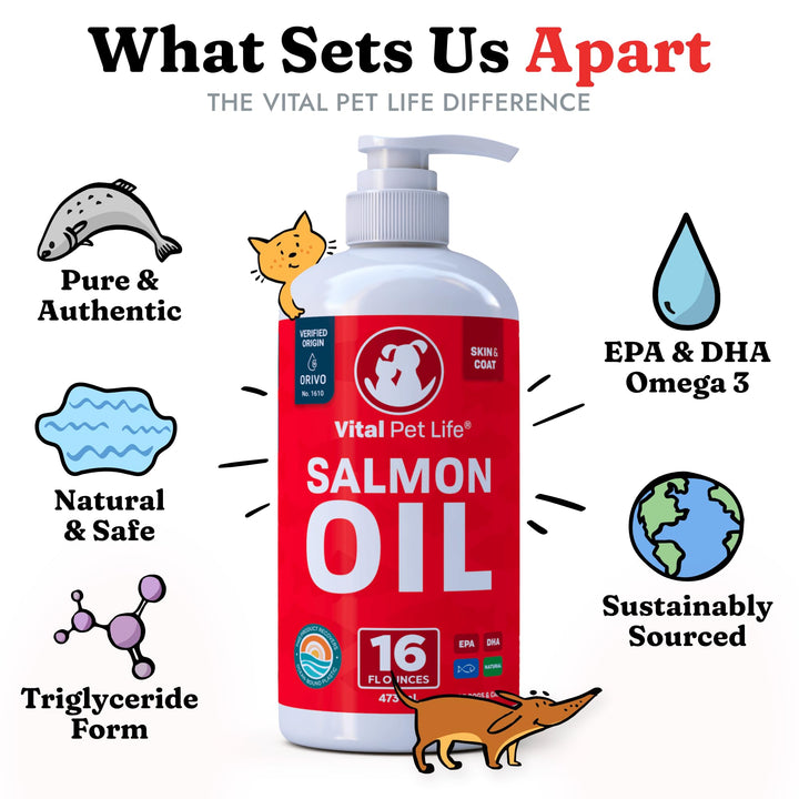 Salmon Oil for Dogs &amp; Cats - Healthy Skin &amp; Coat, Fish Oil, Omega 3 EPA DHA, Liquid Food Supplement for Pets, Supports Joint &amp; Bone Health, Natural Allergy &amp; Inflammation Defense, 16 oz