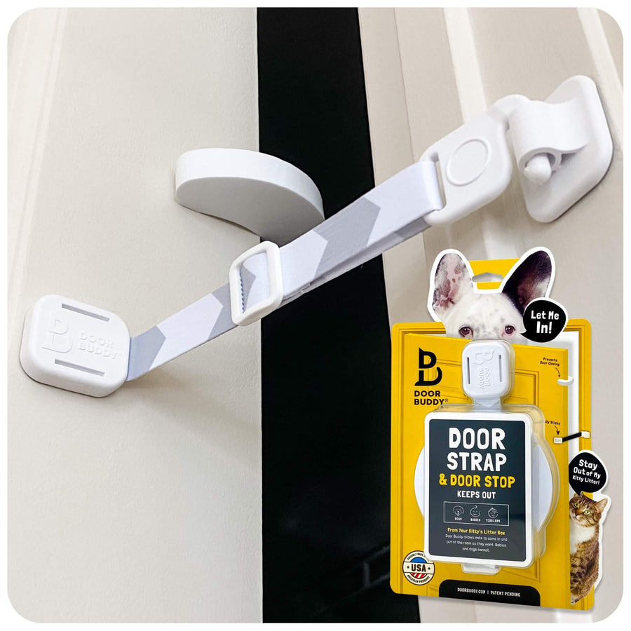 Cat Door Latch & Cat Door Stopper. Adjustable Door Strap for Cats to Dog Proof & Keep Dog Out of Litter Box & Cat Feeder. Simpler Pet & Cat Gate Alternative. No Cut Cat Door Interior Door