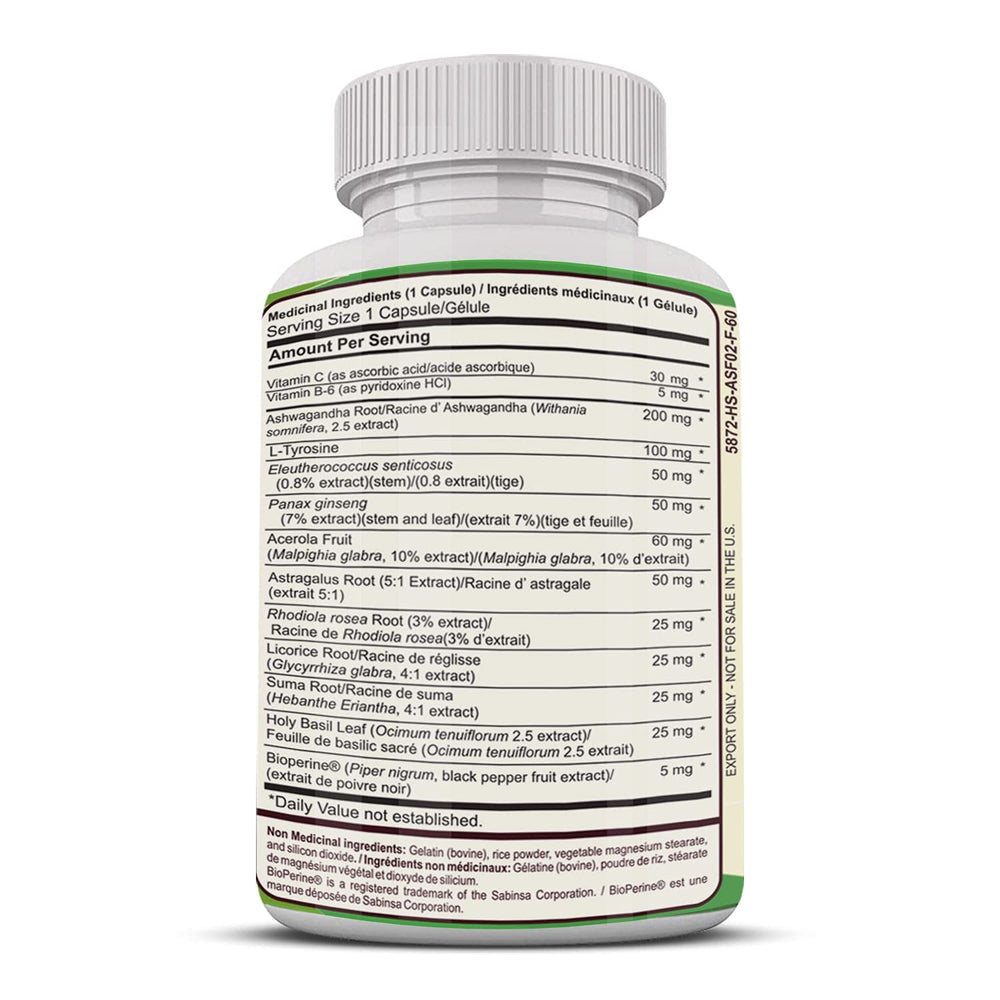 Adrenal Fatigue Support Supplement with Premium Rhodiola Rosea Herb Extract, L-Tyrosine, Panax Ginseng, Holy Basil - PS Cortisol Gland Complex for Health Insufficiency Calm Energy Response