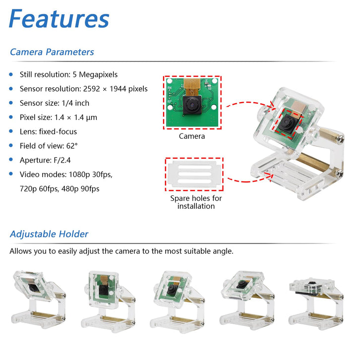 FREENOVE 5MP Camera for Raspberry Pi 5 / 4B / 3B+ / 3B 
