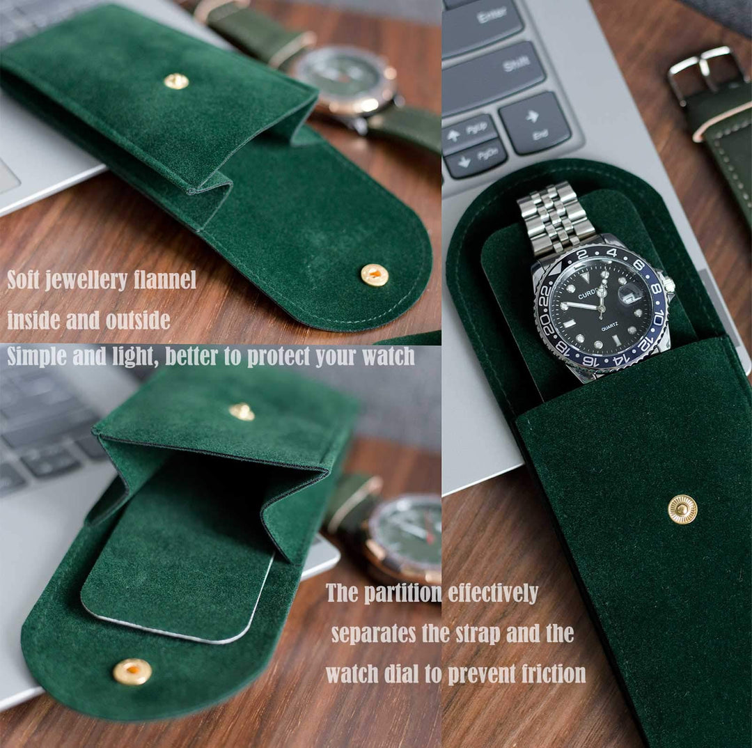 4 PCS Watch Travel Case for Men and Women Portable Velvet Watch Pouch Watch Storage Bag and Organizer (1BLACK+1GREEN+1BLUE+1GRAY)