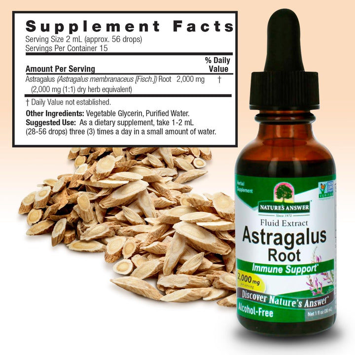 Nature&#39;s Answer Astragalus Root 1oz Extract | Promotes Overall Wellbeing | Super Concentrated 2000mg | Alcohol-Free, Gluten-Free, Kosher Certified &amp; No Preservatives | Single Count