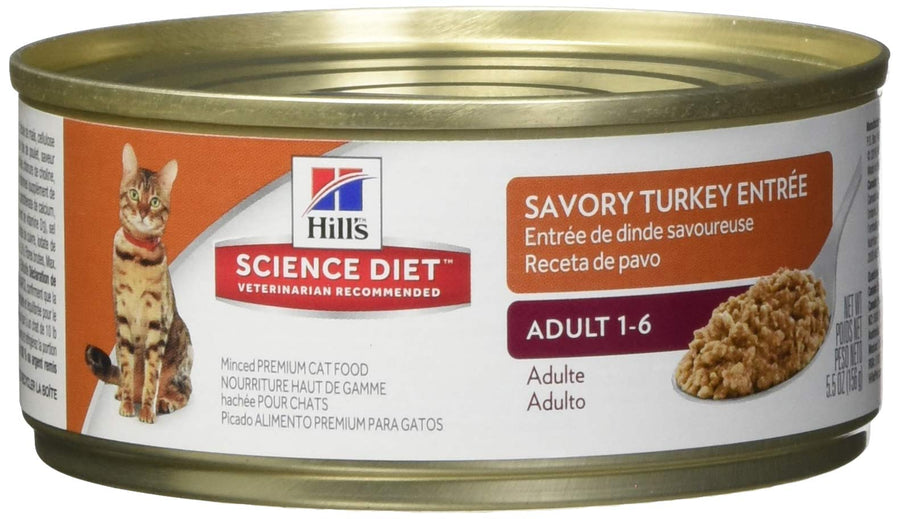 Science Diet Adult 1-6, Adult 1-6 Premium Nutrition, Wet Cat Food, Turkey Minced, 5.5 oz Can, Case of 24