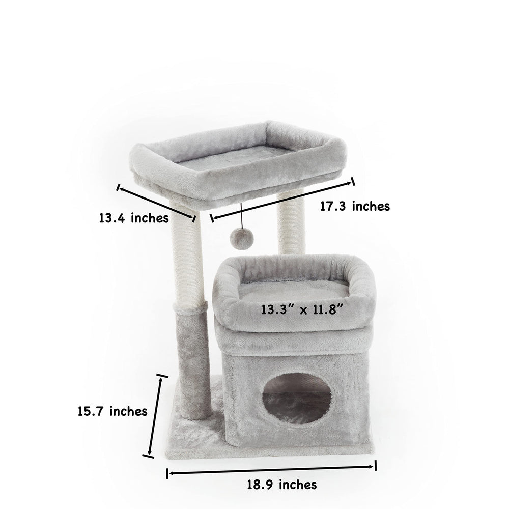 Cat Tree, Small Cat Tower with Dangling Ball and Perch Light Gray