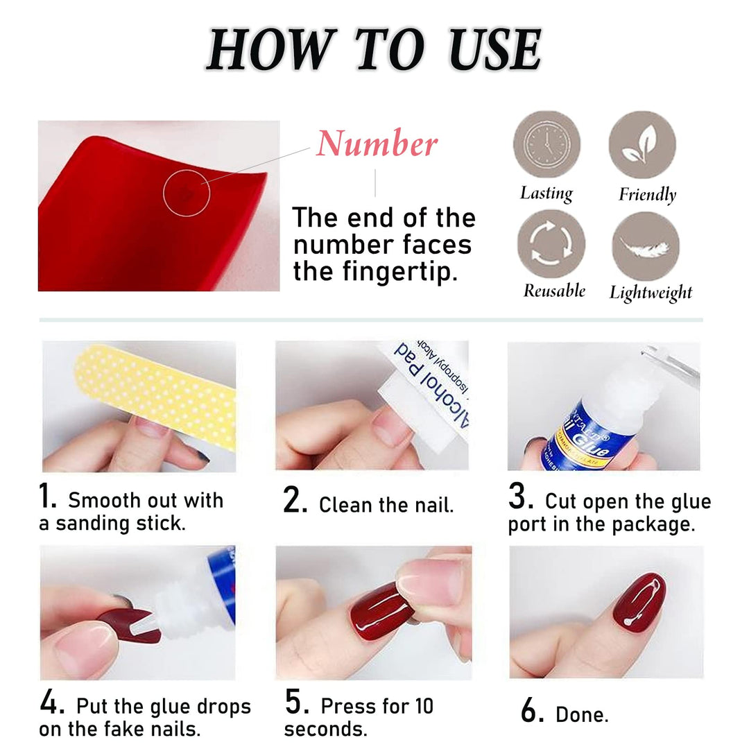French Square Press on Nails Cute Squoval Glossy False Nails Long Fake Nails Light Fake Fingernails with Glue for Women and Girls(Purple)