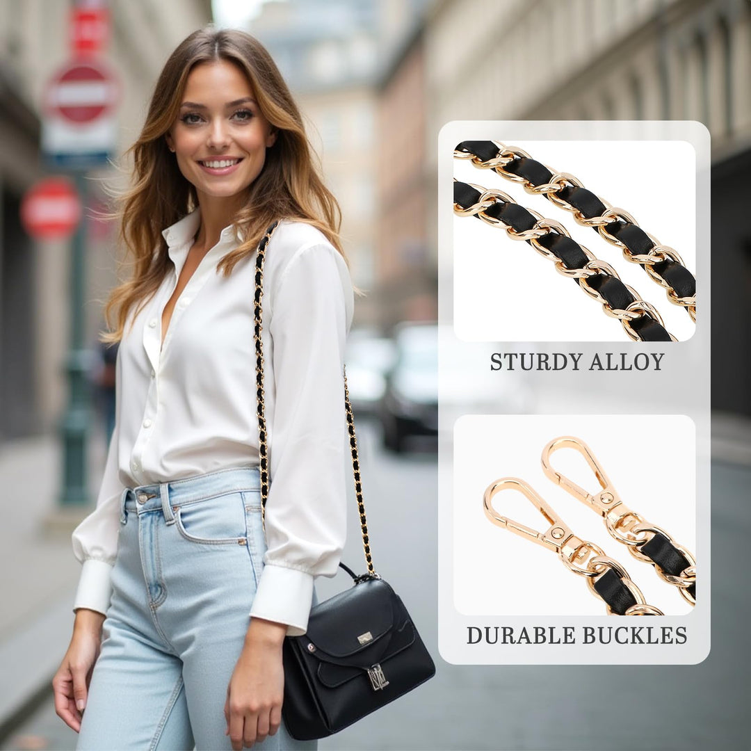 2pc Gold Plated Faux Leather Removable Clutch Chain Shoulder Straps Set