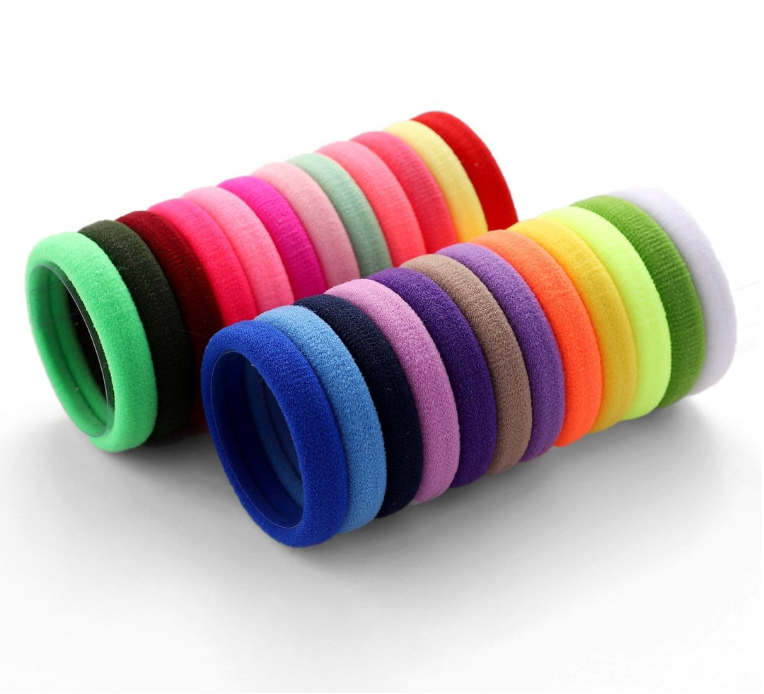 Set Of 24 Multicolor Hair Bands Ties Elastics Ponytail holders No Crease Thick Seamless Cotton Stretch Hair Ties Durable Headband for Baby Kids Girls Women (Multicolor)