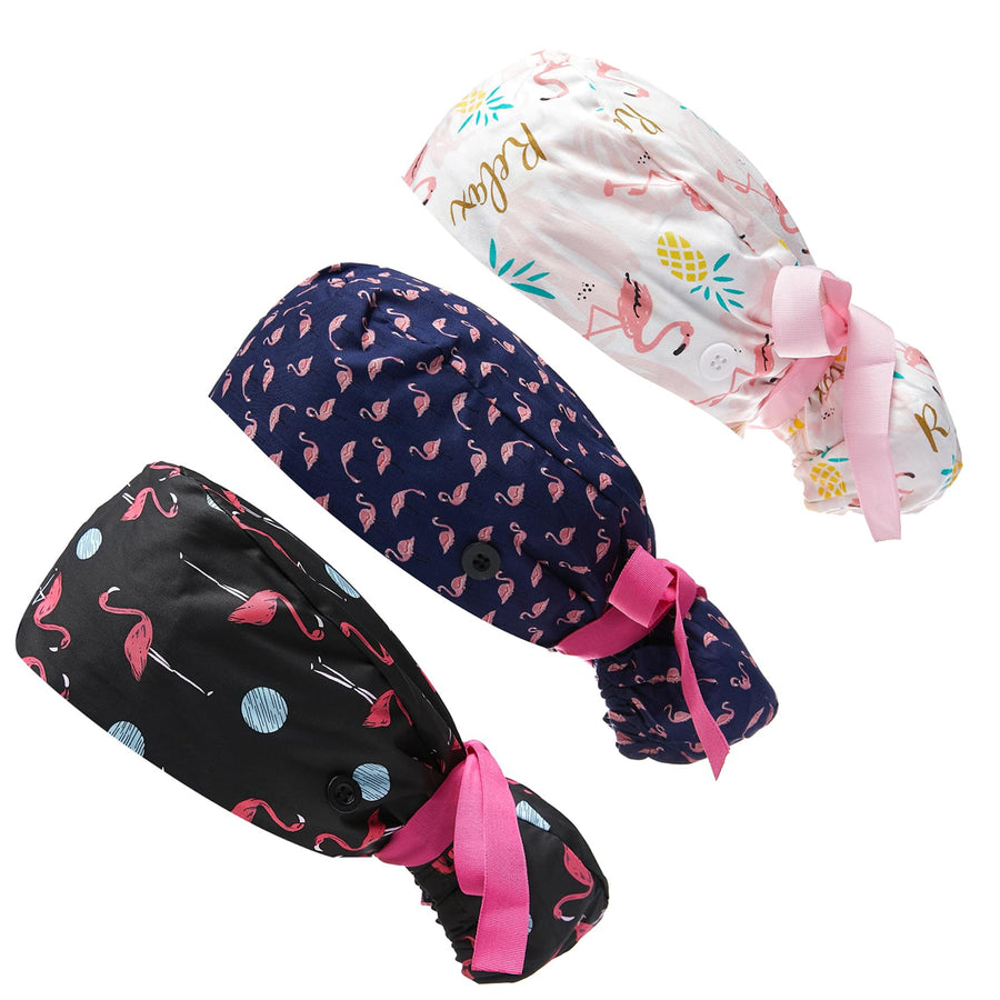Scrub Cap Long Hair Ponytail Nursing Buttons Chemo Hats Cancer Headwear Head Scarfs Nurse Hat for Women Working Cap with Sweatband Head Cover