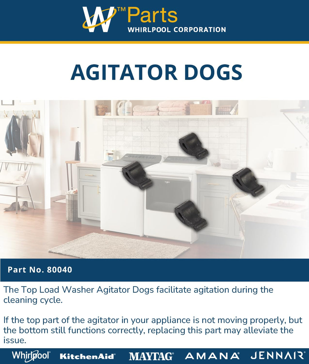 Whirlpool 80040 Agitator, 4 Pack, Multicolor