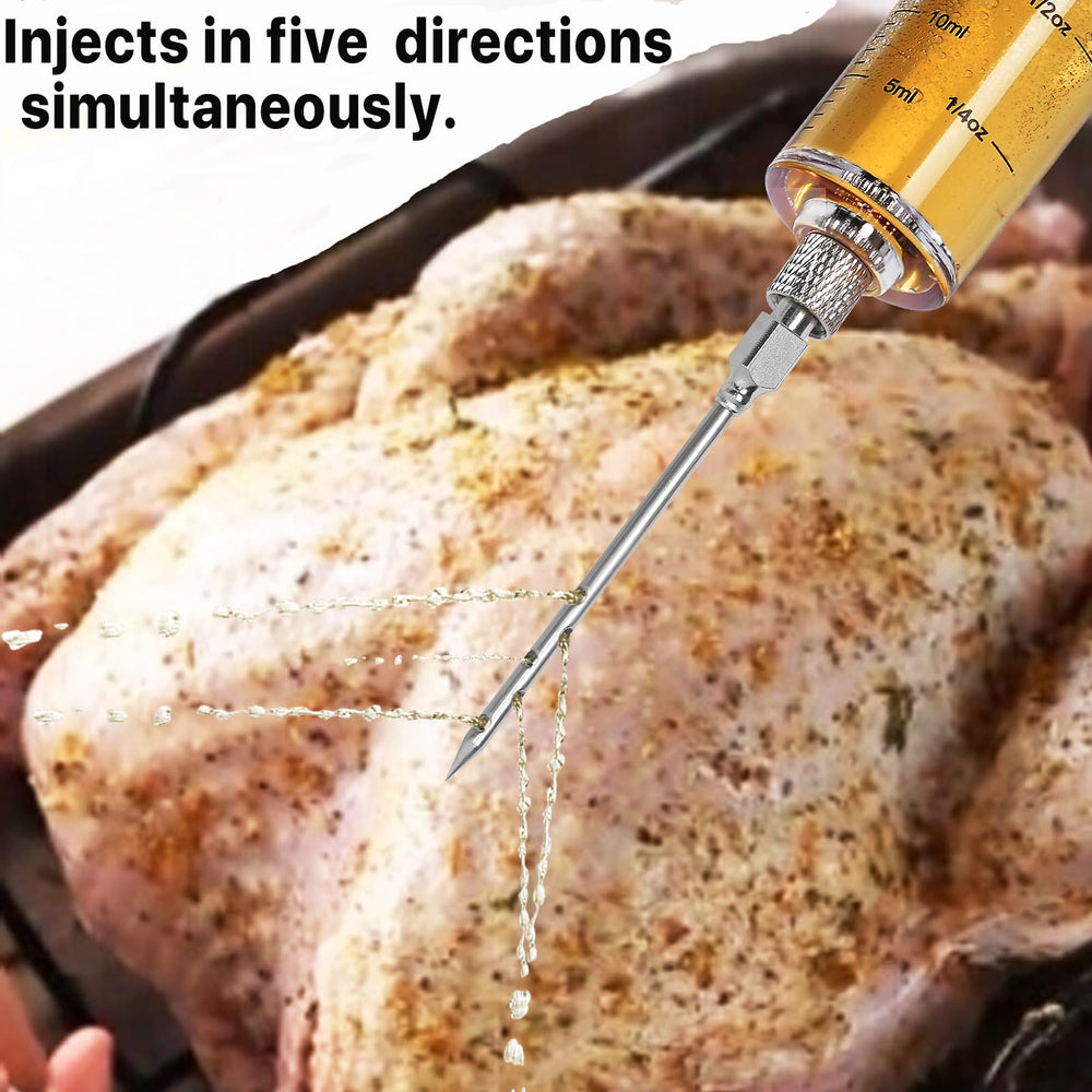 Meat Injector Syringe - 3 Marinade Injector Needles for BBQ Grill, Premium Portable Turkey Injector kit for Smoker,Marinades Injector for Meats With 1oz Large Capacity 1 Brush Easy to Use & Clean Red
