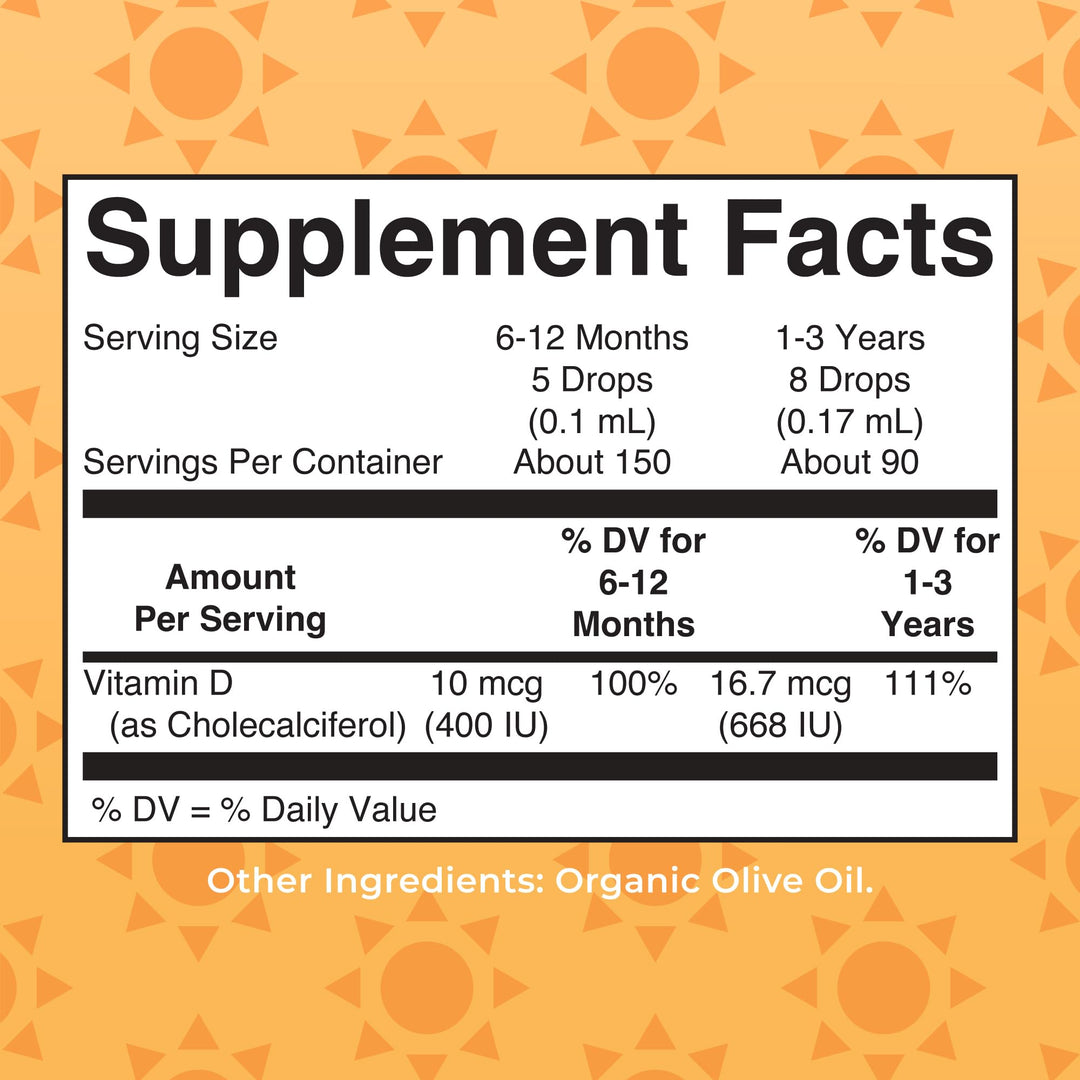 USDA Organic Vitamin D Drops | Vitamin D3 Liquid | Sugar Free | Liquid Vitamin D Drops Immune Support for Infants &amp; Toddlers | VIT D3 | Gluten Free | Non-GMO | 90-150 Servings