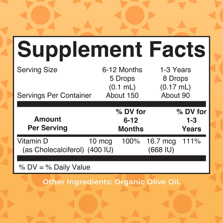 USDA Organic Vitamin D Drops | Vitamin D3 Liquid | Sugar Free | Liquid Vitamin D Drops Immune Support for Infants &amp; Toddlers | VIT D3 | Gluten Free | Non-GMO | 90-150 Servings