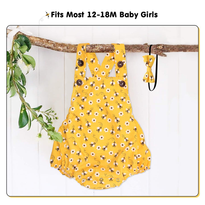 Eunikroko Honey Bee Romper with Headband for Baby Girls