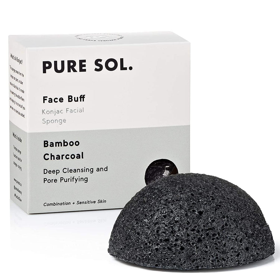 Konjac Sponge - Activated Charcoal - Facial Sponge, 100% Natural Sponge, Eco-Friendly - Great for Acne, Exfoliating