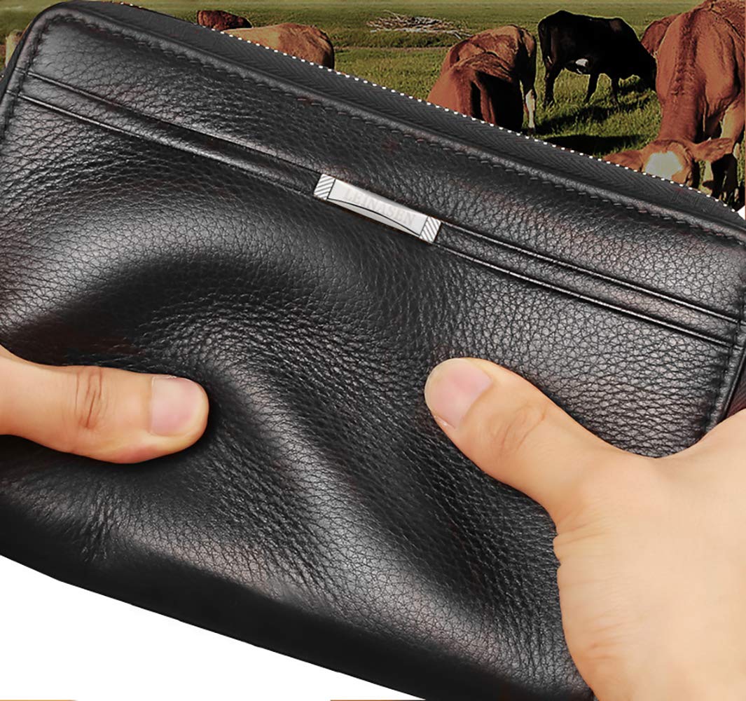 Black Sales Friday Deals Mens Long Leather Cellphone Clutch Wallet Purse for Men Large Travel Business Hand Bag Cell Phone Holster Card Holder Case Gift for Father Son Husband Boyfriend (M-Green)