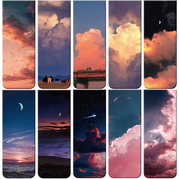 10 Pieces Magnetic Bookmarks Sunset Cloud Metal Magnet Page Markers Sky Aurora Assorted Book Markers Set Magnetic Page Clip for Women School Office Reading