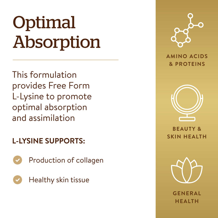 Solgar L-Lysine 500 mg, 250 Vegetable Capsules - Enhanced Absorption &amp; Assimilation - Promotes Integrity of Skin &amp; Lips - Collagen Support - Amino Acids - Non-GMO, Vegan, Gluten Free