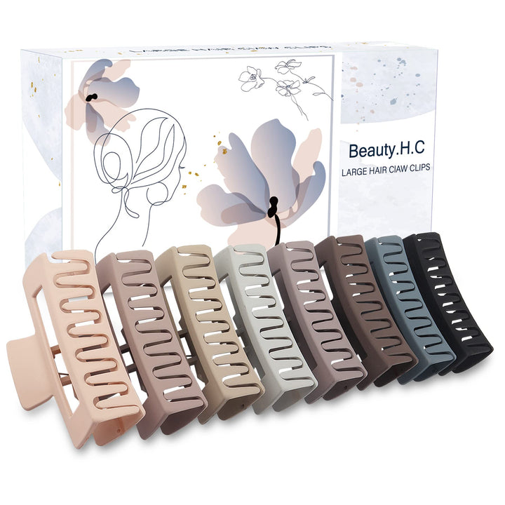 8Pcs Big Hair Claw Clips Strong Hold Large Claw Clips for Thick Thin Long Hair Noslip Rectangular Hair Clips for Women Girls, 4.13 Inch Jaw Clips Gifts