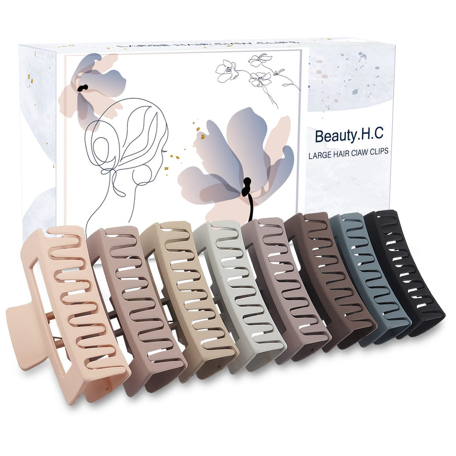 8Pcs Big Hair Claw Clips Strong Hold Large Claw Clips for Thick Thin Long Hair Noslip Rectangular Hair Clips for Women Girls, 4.13 Inch Jaw Clips Gifts
