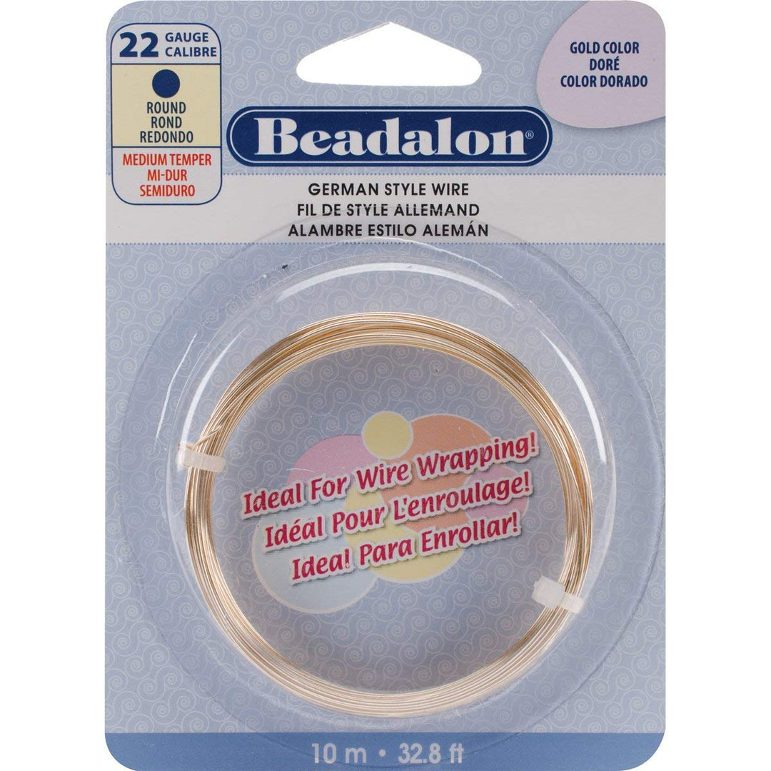 Beadalon German Style Wire-Gold,Round,22 Gauge,32.8 Feet/Pkg