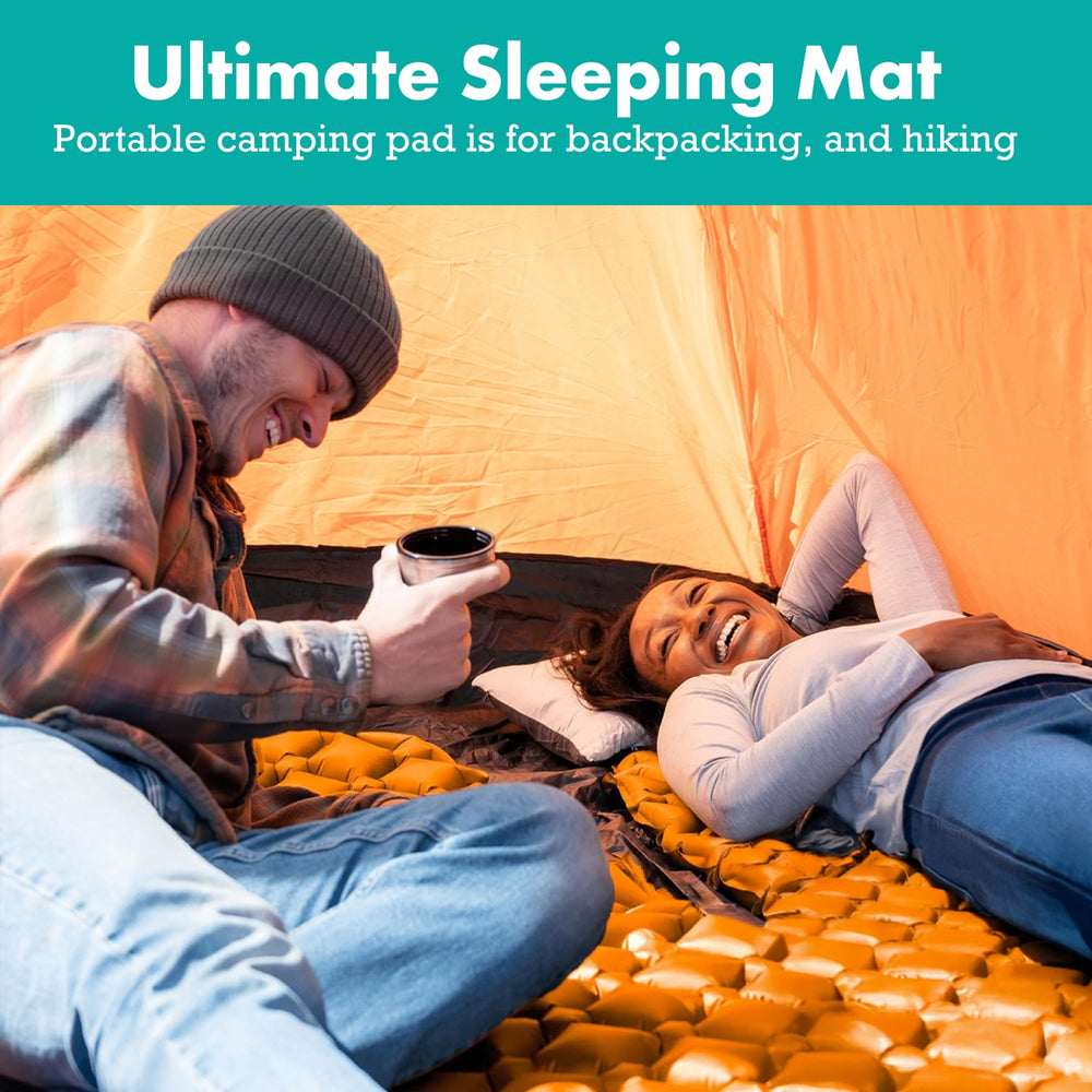 Inflatable Mat for Camping - Ultralight Sleeping Pad for Camping and Backpacking - Compact Air Mattress - Camping Mat with Tear-Resistant Ripstop Nylon - 73.5 x 21.5 - Black and Orange