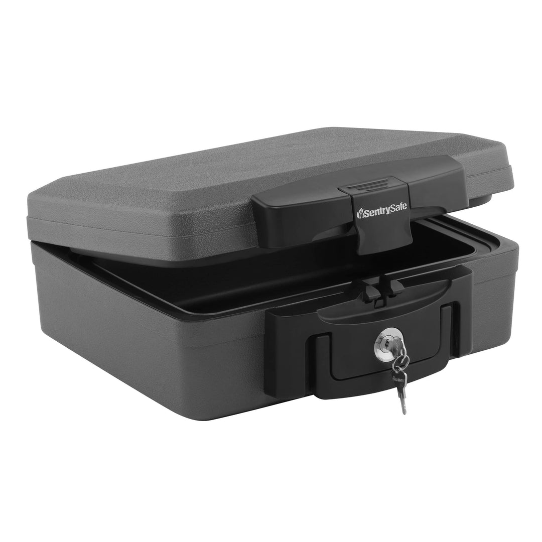 Fireproof and Waterproof Safe, Black Portable Lock Box with Key Lock and Carrying Handle for Money, Passport, Exterior: 14.3 in W x 13 in D x 6.1 in H, H0100